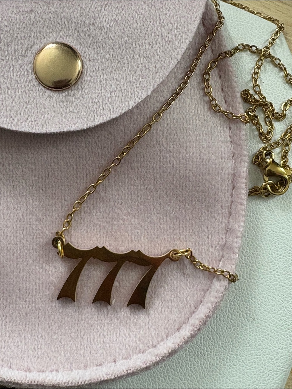Gold 777 Angel Number Necklace. luck